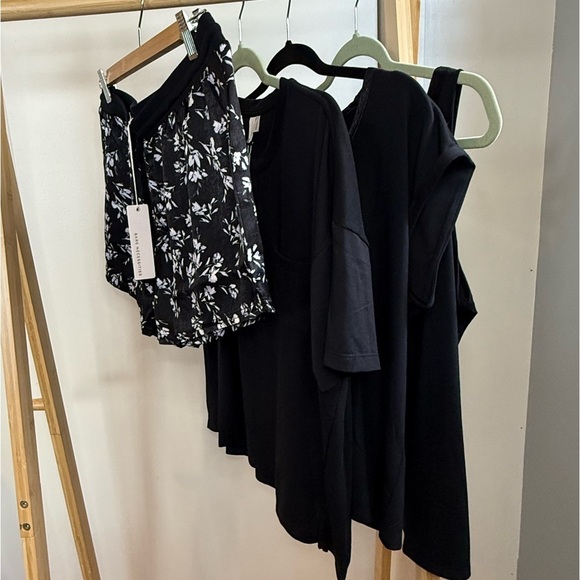 Bare Necessities Other - Bare Necessities Black/White Floral Short & Three Black Tops Lounge PJs